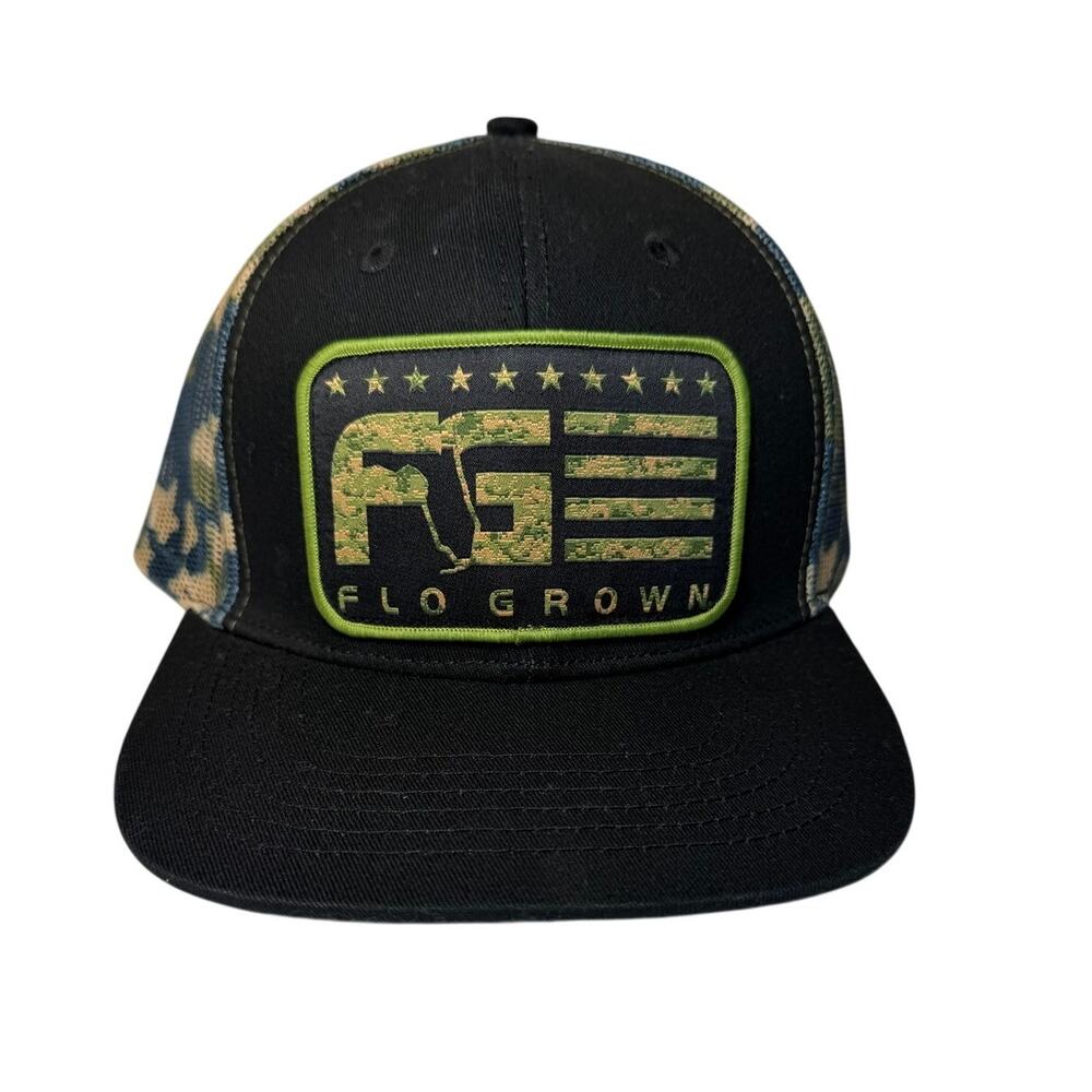 FloGrown Florida Camo Trucker Snapback Hat – Black/Green – One Size
